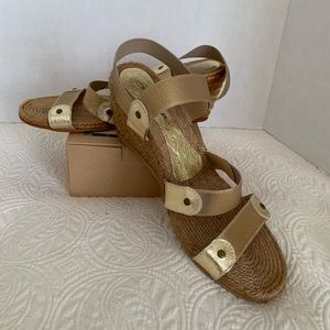 Eric Michael Sandals Women’s Size EUR 42 Gold Tan Jute Wedge Open Toe Studs